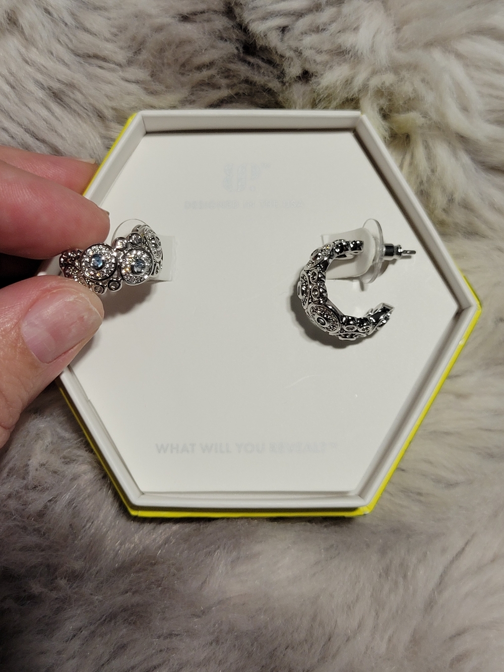 Silver Crystal Accent Hoop Earrings - Elegant Women Jewelry